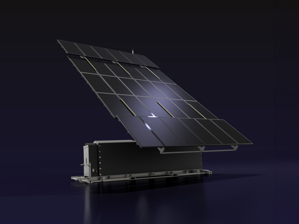 3D render of a mobile solar panel container by creacar