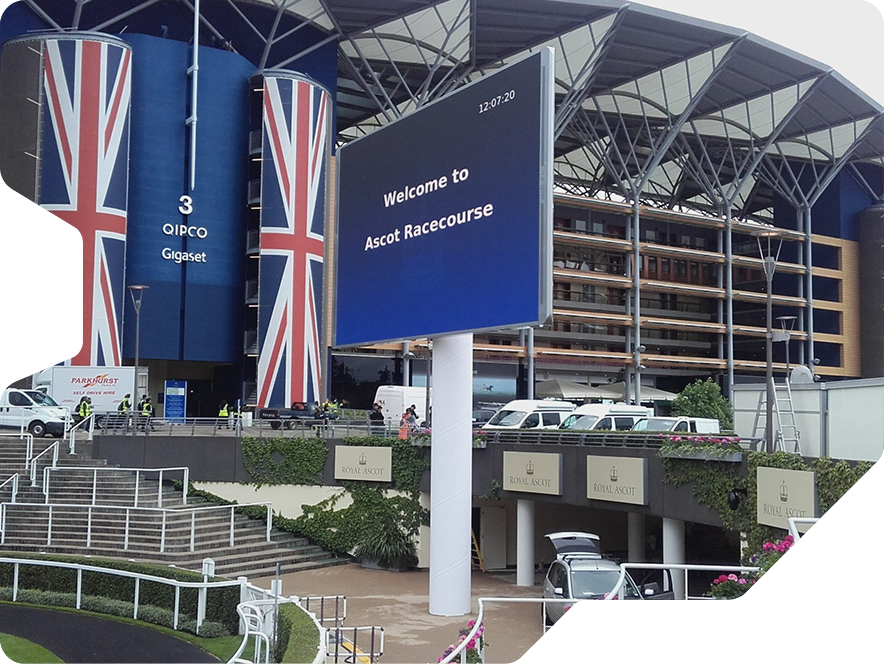 fixed led screen at the Ascot Racecourse, home of the royal ascot, built by Creacar.