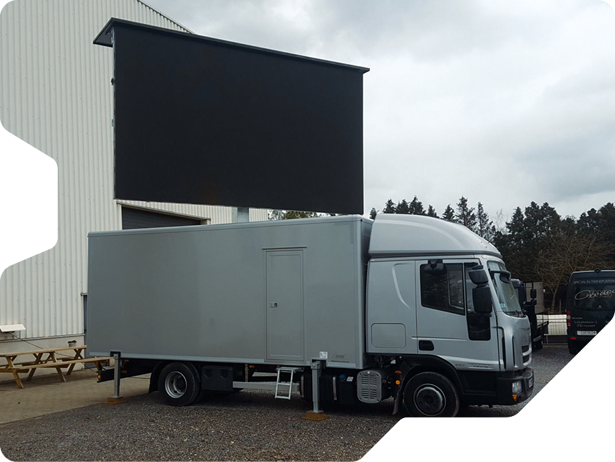 Mobile LED screen truck with screen unfolded