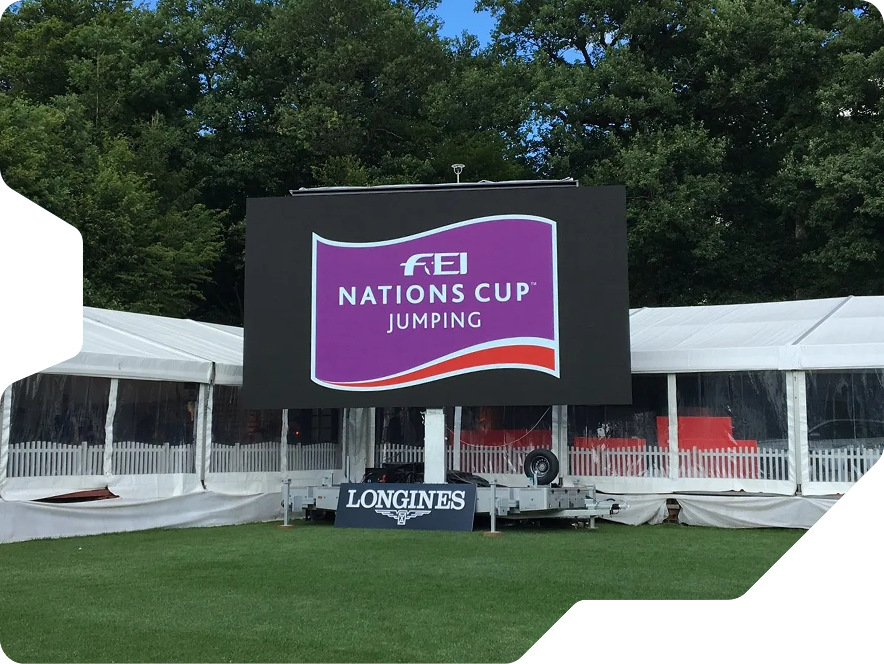 An open LED screen trailer built by Creacar - used at the Nations cup Jumping