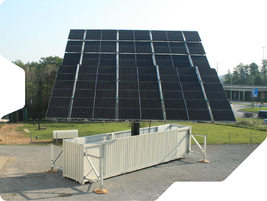 Our lobile solar panel 45ft container opened up showcasing an impressive big solar panel collection.