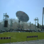 a custom stage led screen construction resembling a big satellite dish