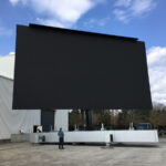 a rotatable mobile LED screen semi open trailer screen test at our manufacturing facility - black screen
