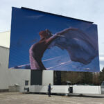 a rotatable mobile LED screen semi open trailer screen test at our manufacturing facility - woman on screen