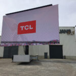 a rotatable mobile LED screen semi open trailer screen test at our manufacturing facility - tcl logo on screen