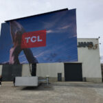 a rotatable mobile LED screen semi open trailer screen test at our manufacturing facility - tcl logo